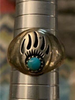 Turquoise Shadowbox Bear Paw Ring Signed 7.59 grams